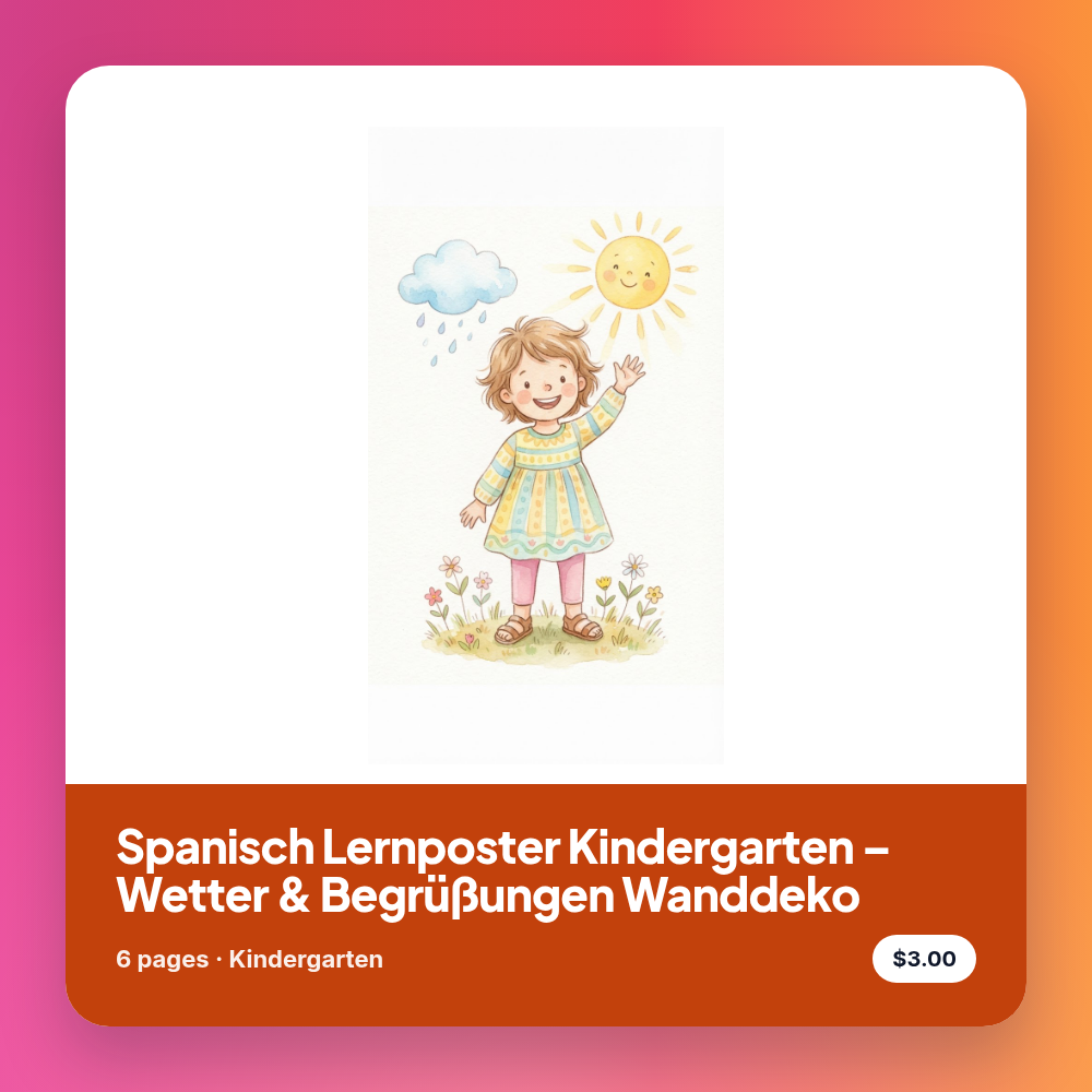 Spanisch Lernposter Kindergarten – Wetter & Begrüßungen Wanddeko