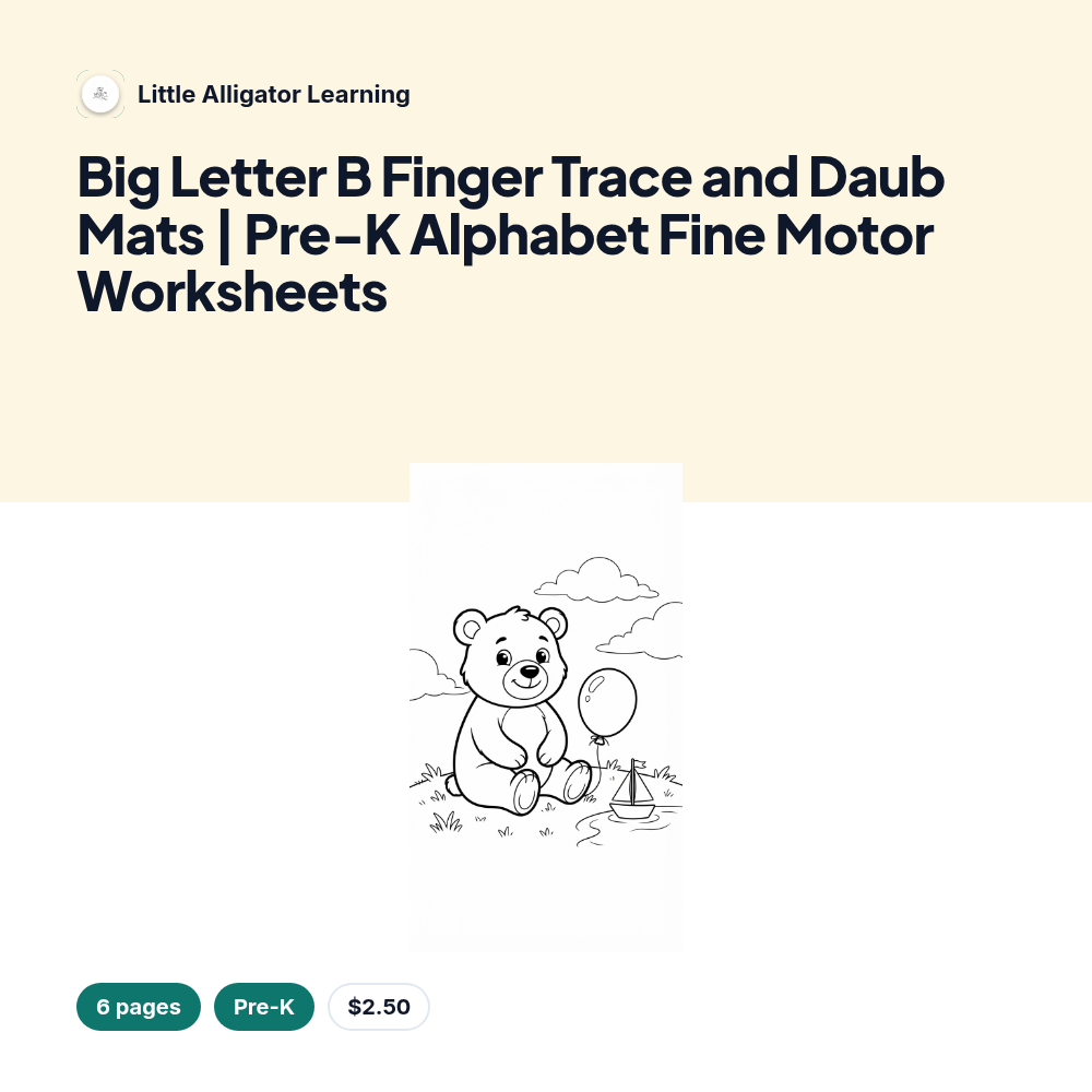 Big Letter B Finger Trace and Daub Mats | Pre-K Alphabet Fine Motor Worksheets