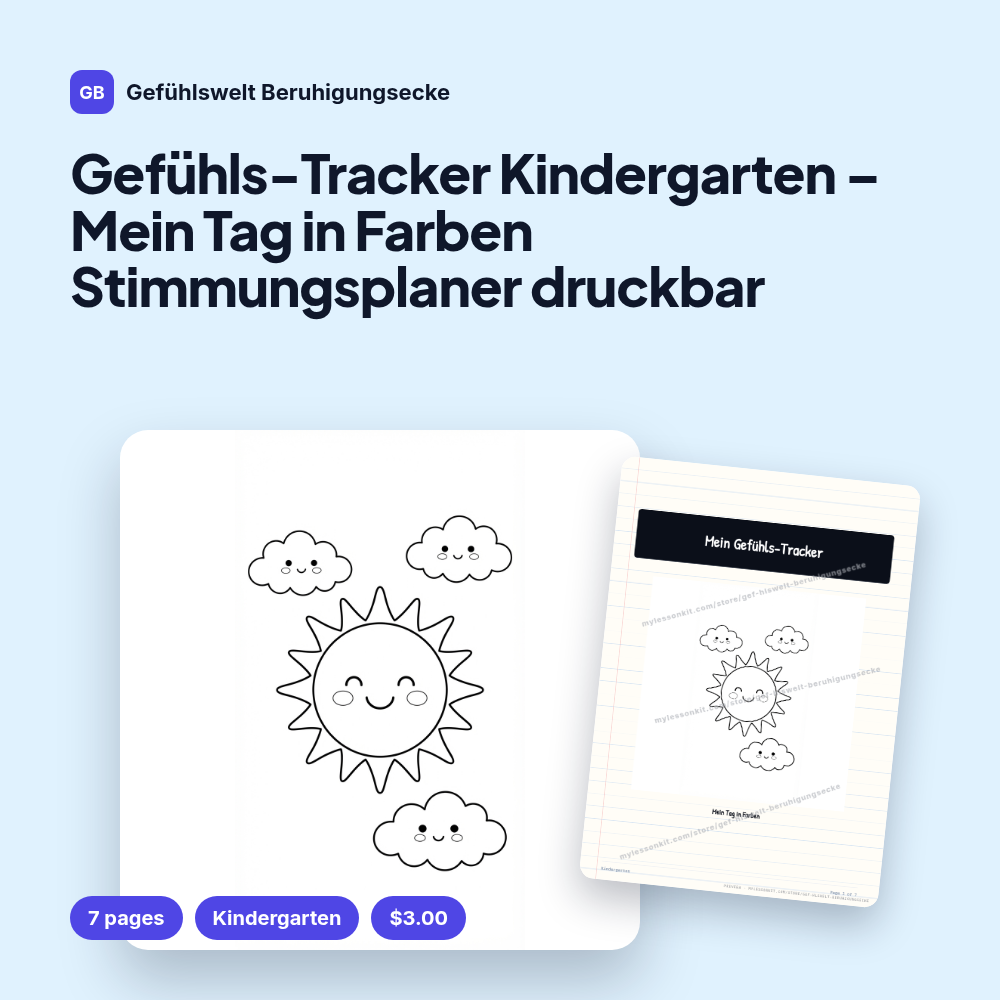 Gefühls-Tracker Kindergarten – Mein Tag in Farben Stimmungsplaner druckbar