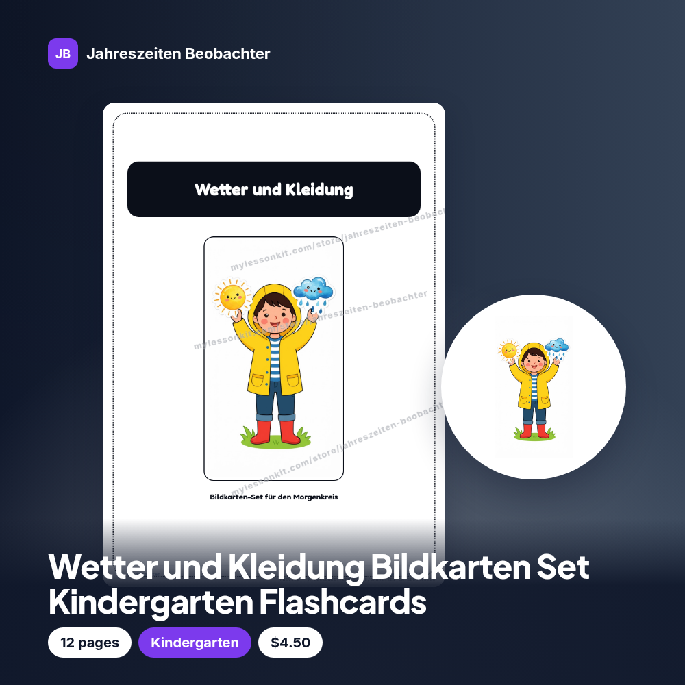 Wetter und Kleidung Bildkarten Set Kindergarten Flashcards