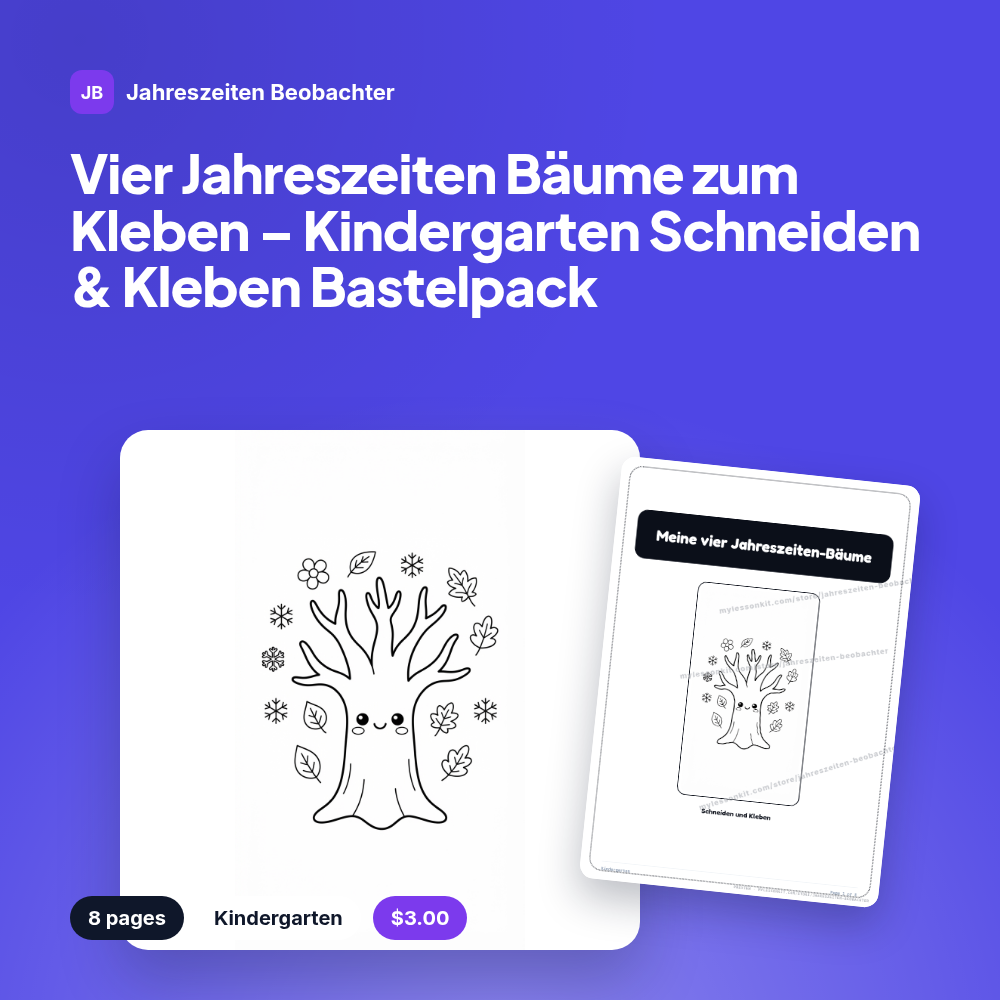 Vier Jahreszeiten Bäume zum Kleben – Kindergarten Schneiden & Kleben Bastelpack