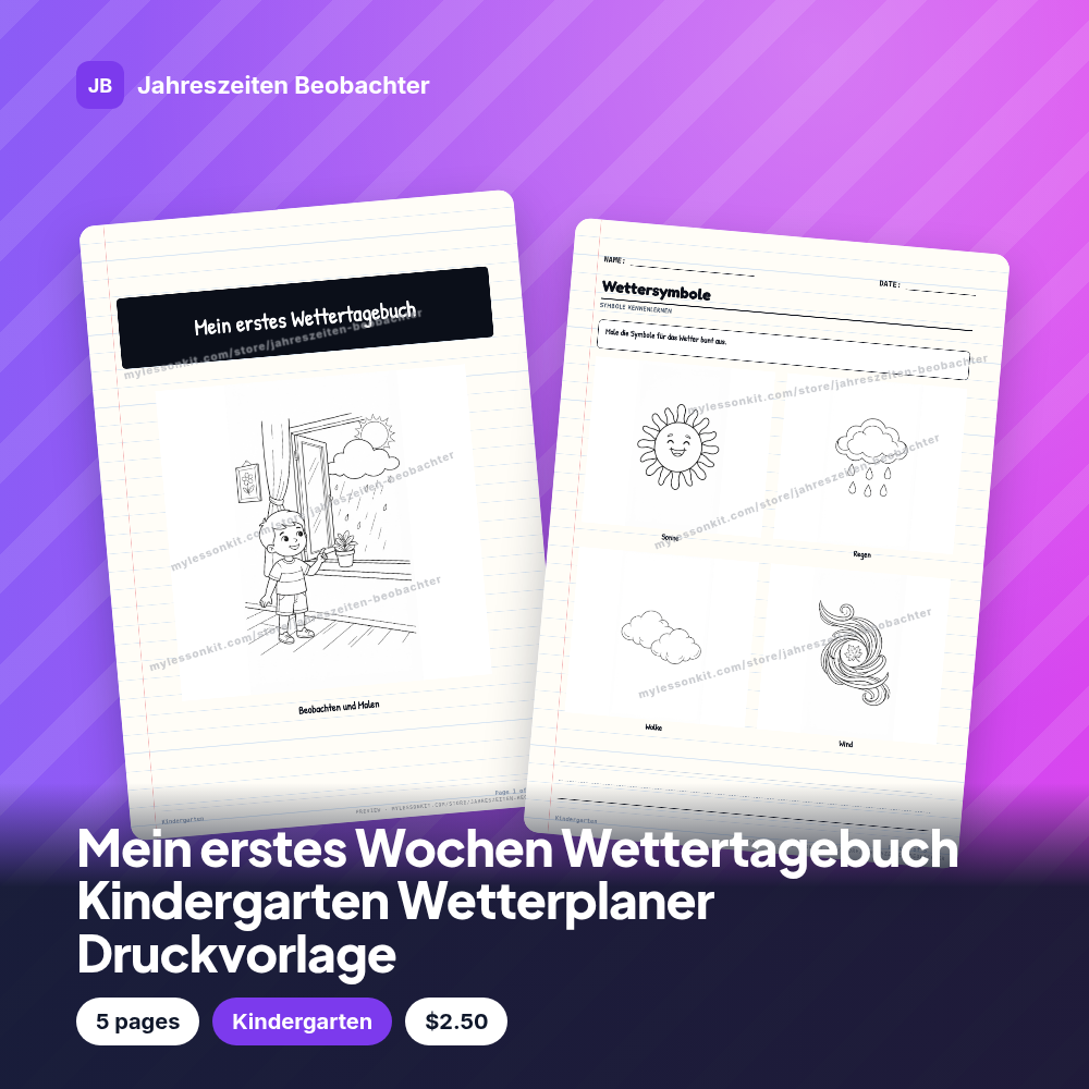 Mein erstes Wochen Wettertagebuch Kindergarten Wetterplaner Druckvorlage