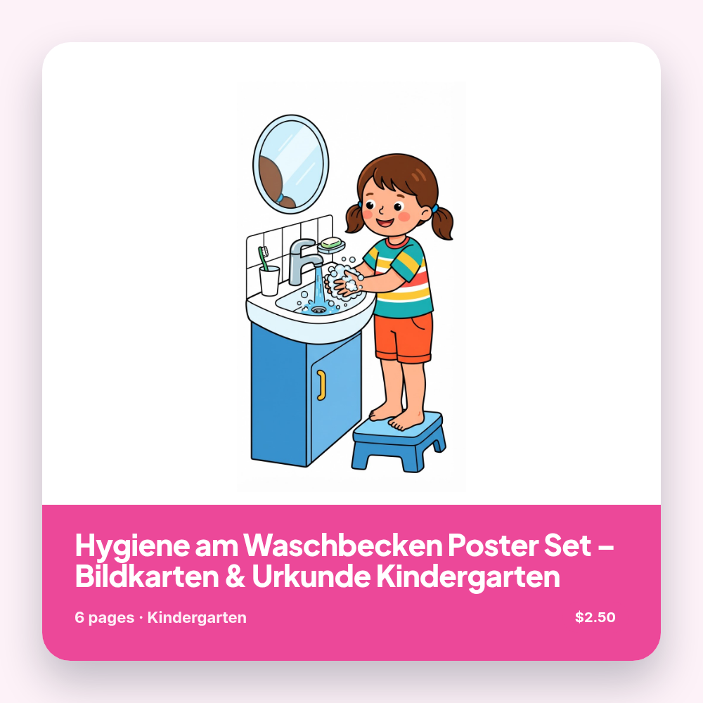 Hygiene am Waschbecken Poster Set – Bildkarten & Urkunde Kindergarten