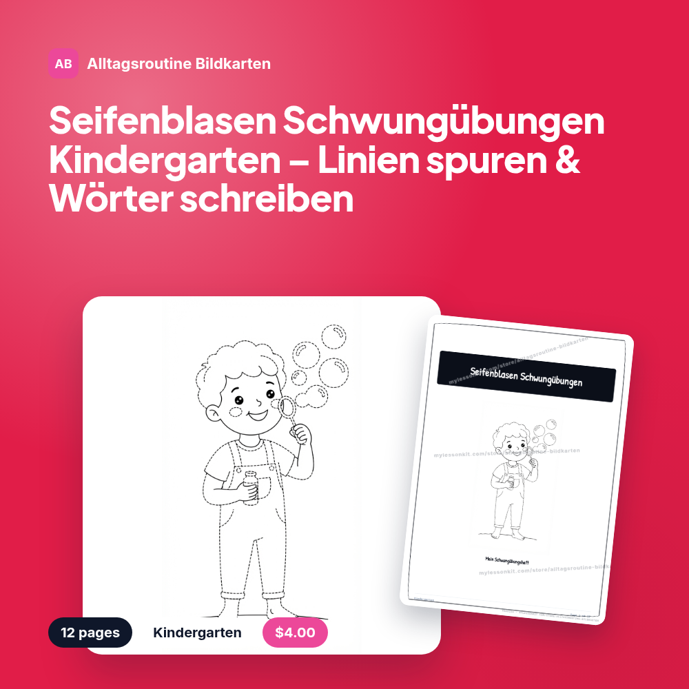 Seifenblasen Schwungübungen Kindergarten – Linien spuren & Wörter schreiben