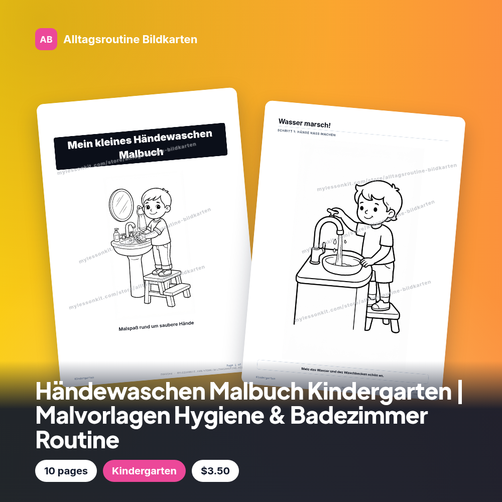 Händewaschen Malbuch Kindergarten | Malvorlagen Hygiene & Badezimmer Routine