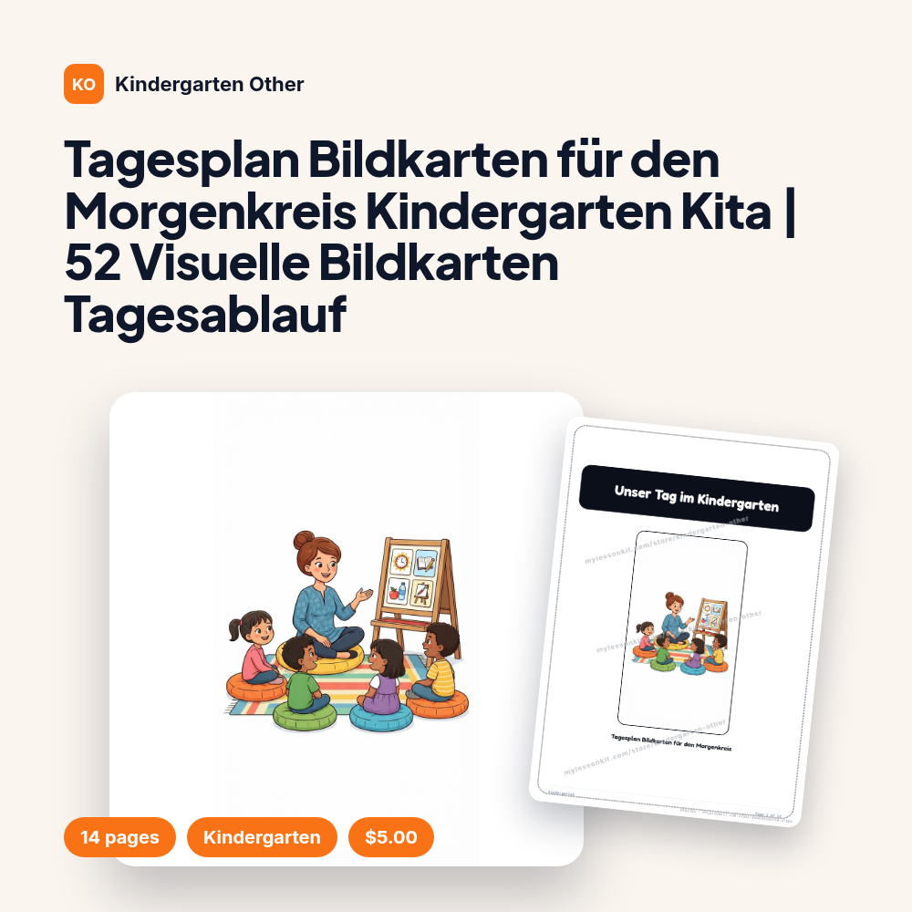 Tagesplan Bildkarten für den Morgenkreis Kindergarten Kita | 52 Visuelle Bildkarten Tagesablauf