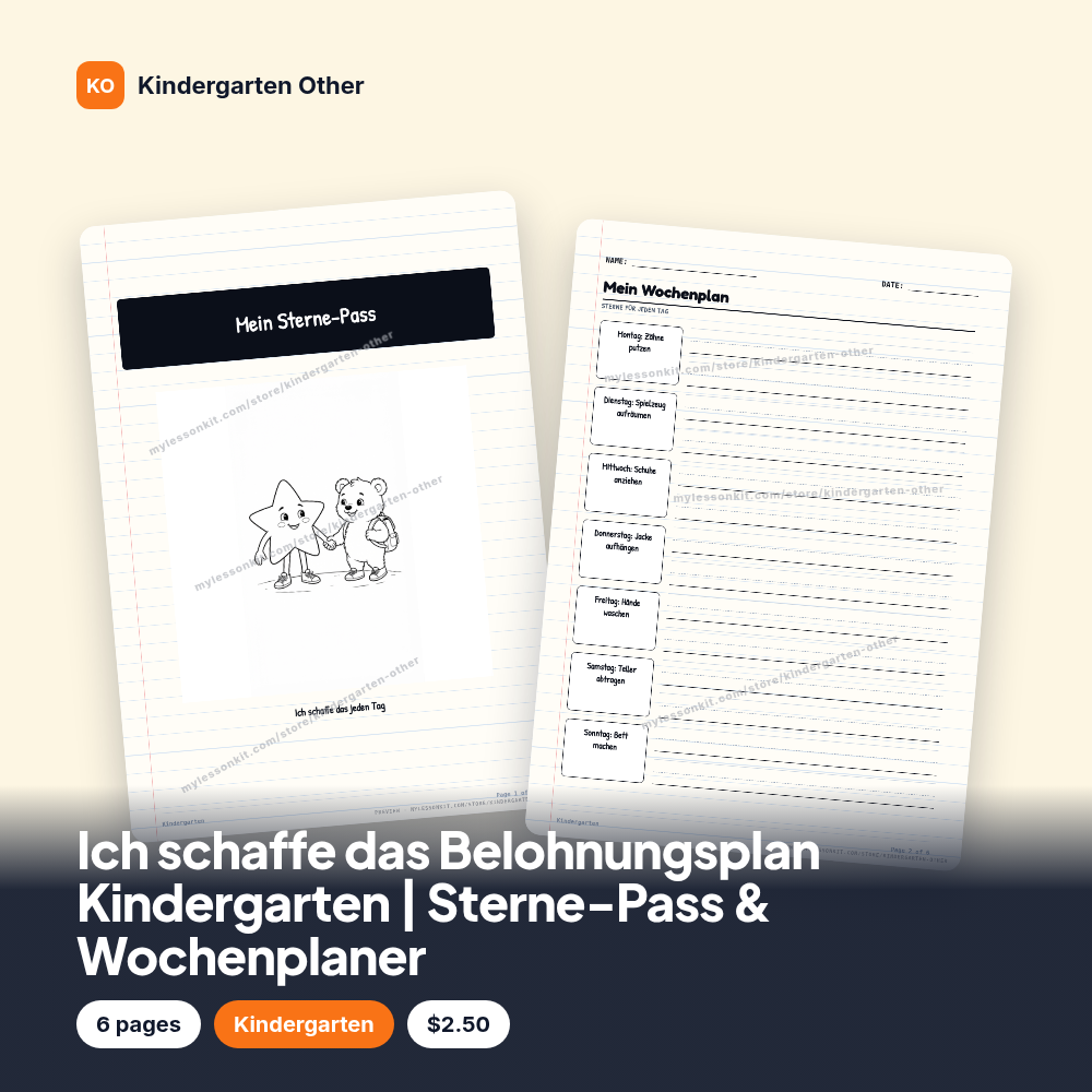 Ich schaffe das Belohnungsplan Kindergarten | Sterne-Pass & Wochenplaner