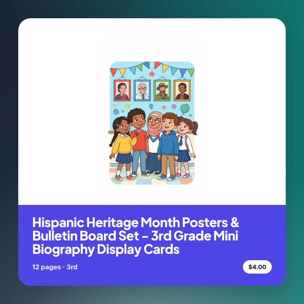Hispanic Heritage Month Posters & Bulletin Board Set - 3rd Grade Mini Biography Display Cards