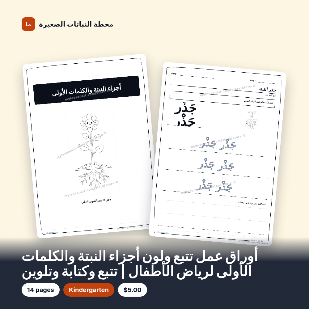 أوراق عمل تتبع ولون أجزاء النبتة والكلمات الأولى لرياض الأطفال | تتبع وكتابة وتلوين