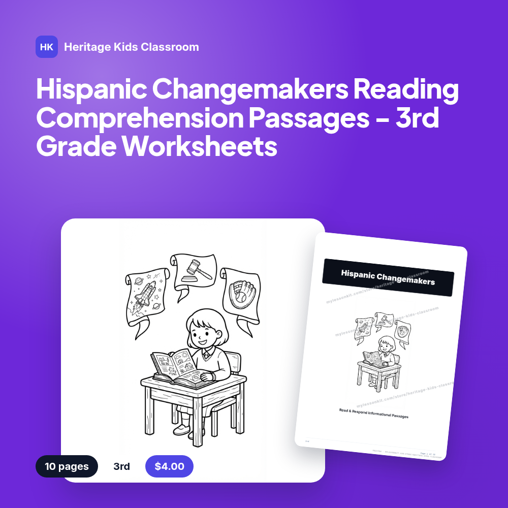 Hispanic Changemakers Reading Comprehension Passages - 3rd Grade Worksheets