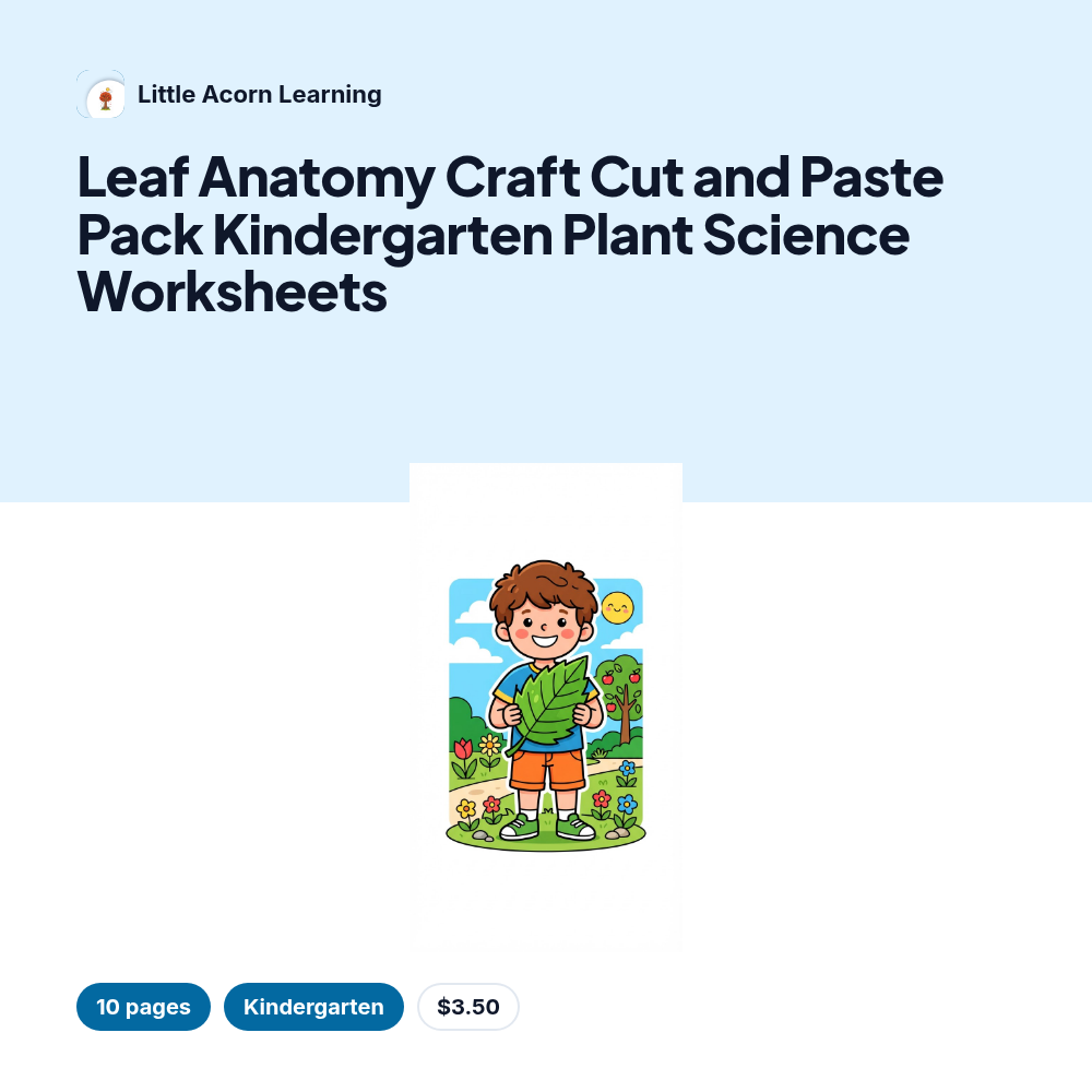 Leaf Anatomy Craft Cut and Paste Pack Kindergarten Plant Science Worksheets