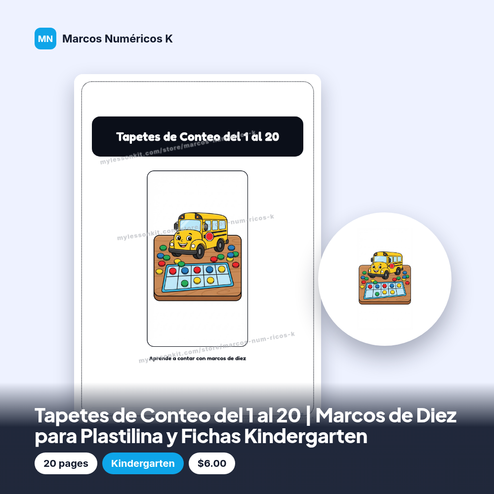 Tapetes de Conteo del 1 al 20 | Marcos de Diez para Plastilina y Fichas Kindergarten