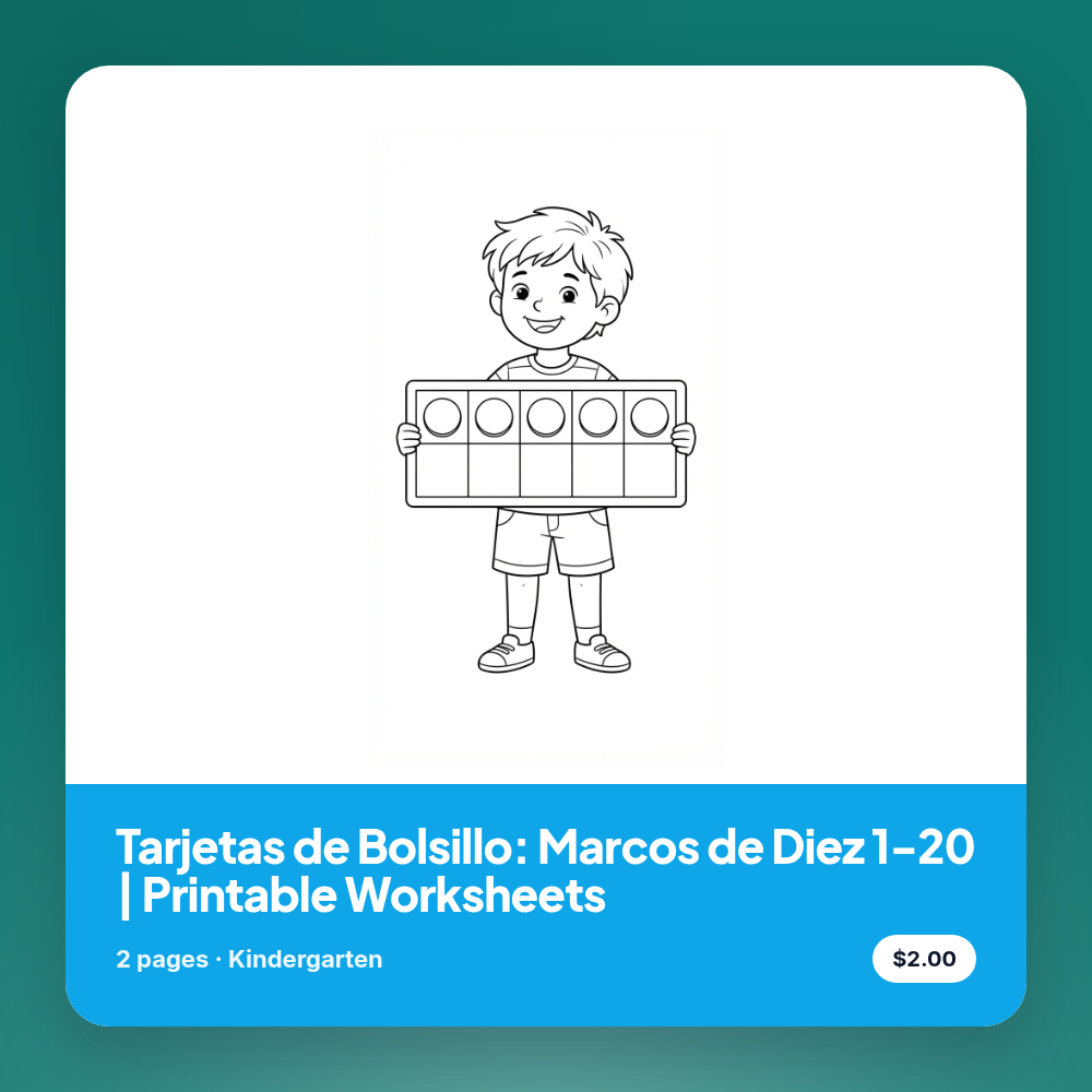 Tarjetas de Bolsillo: Marcos de Diez 1-20 | Printable Worksheets