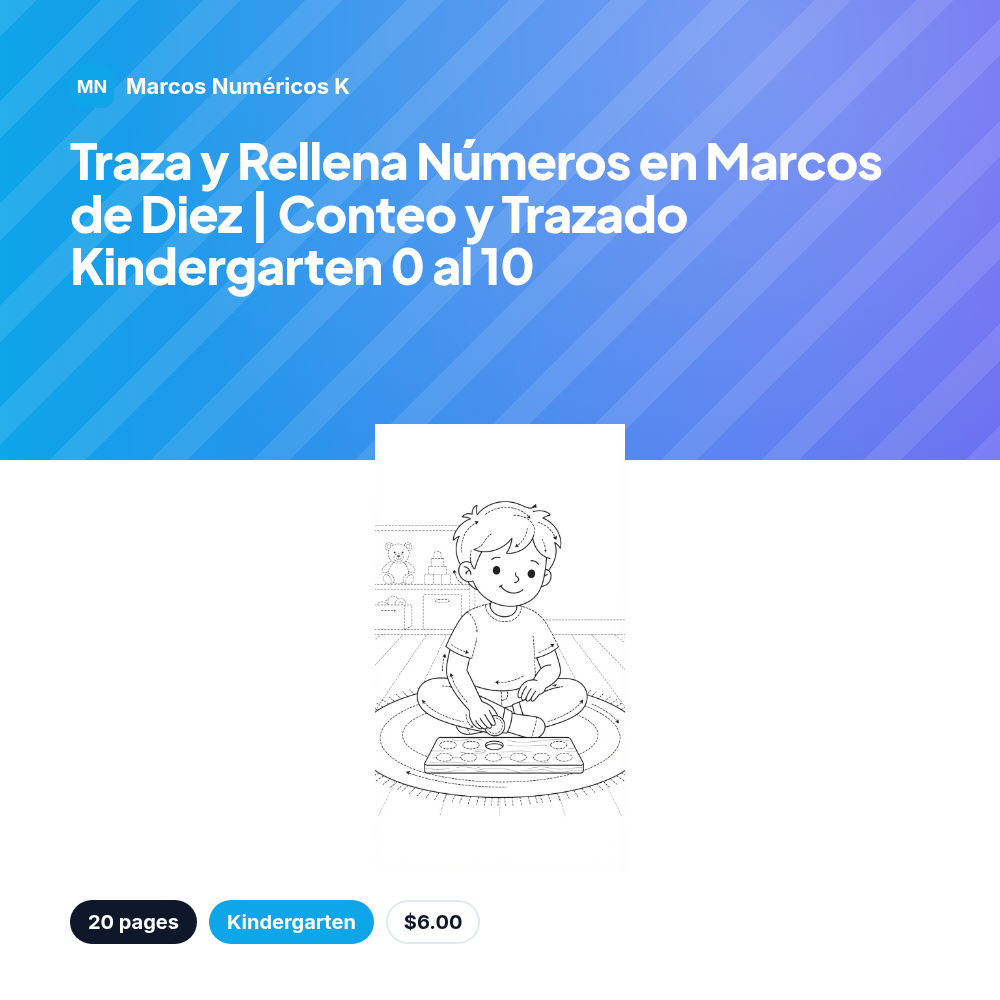 Traza y Rellena Números en Marcos de Diez | Conteo y Trazado Kindergarten 0 al 10