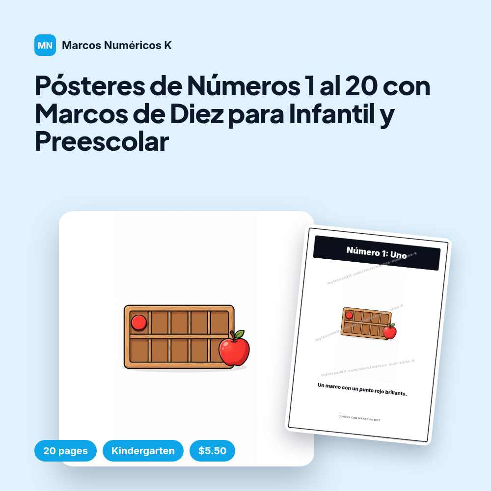 Pósteres de Números 1 al 20 con Marcos de Diez para Infantil y Preescolar