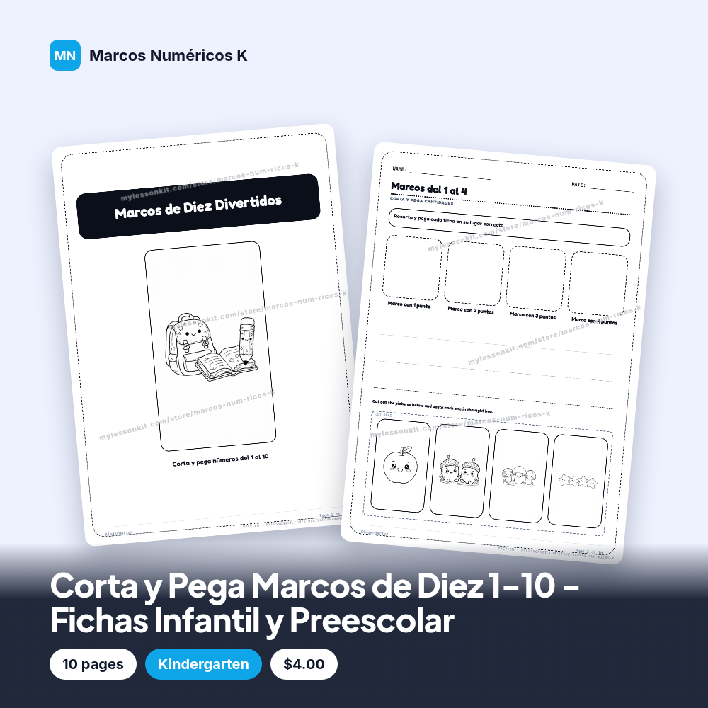 Corta y Pega Marcos de Diez 1-10 - Fichas Infantil y Preescolar