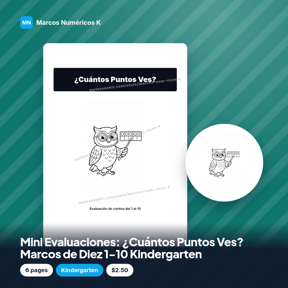 Mini Evaluaciones: ¿Cuántos Puntos Ves? Marcos de Diez 1-10 Kindergarten