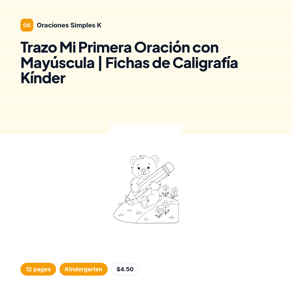 Trazo Mi Primera Oración con Mayúscula | Fichas de Caligrafía Kínder