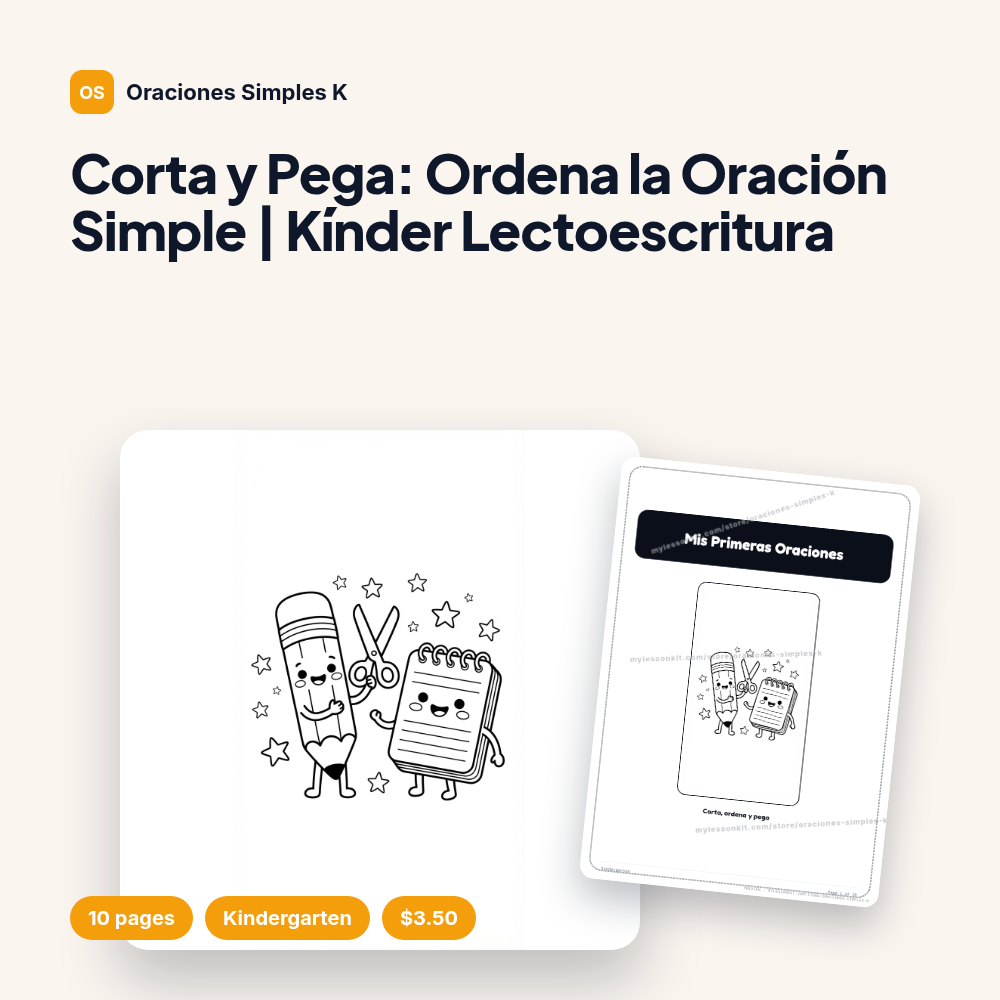 Corta y Pega: Ordena la Oración Simple | Kínder Lectoescritura