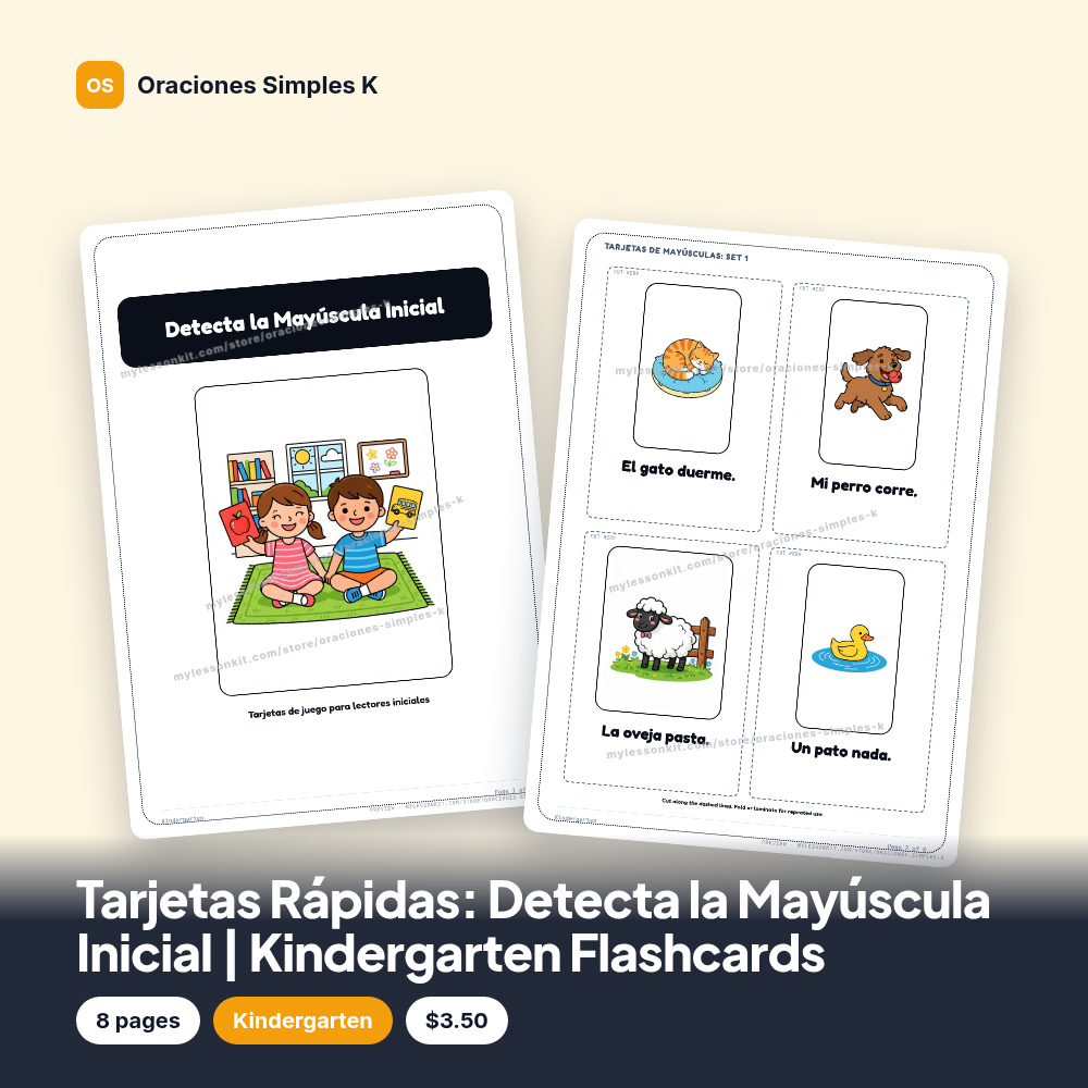 Tarjetas Rápidas: Detecta la Mayúscula Inicial | Kindergarten Flashcards
