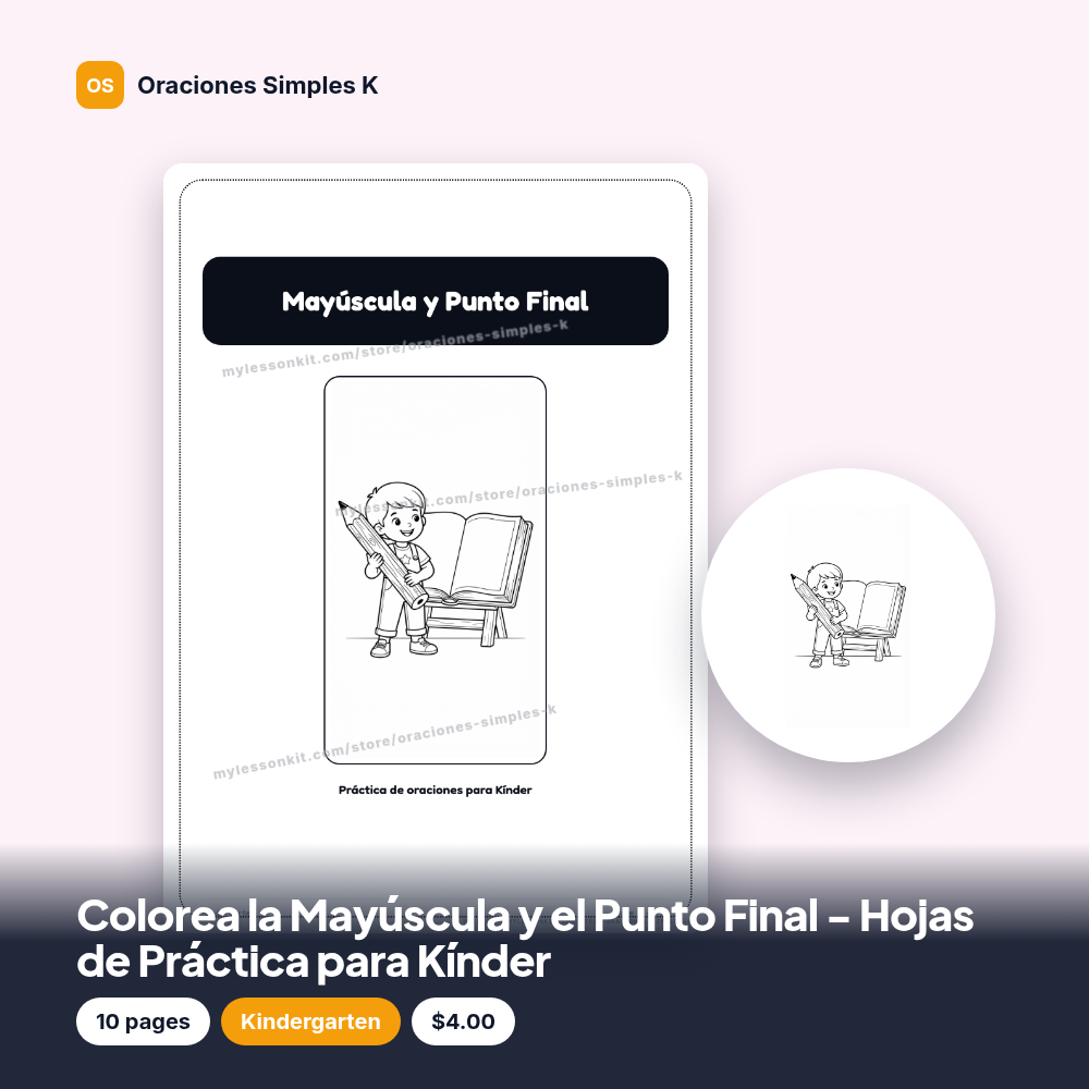 Colorea la Mayúscula y el Punto Final - Hojas de Práctica para Kínder