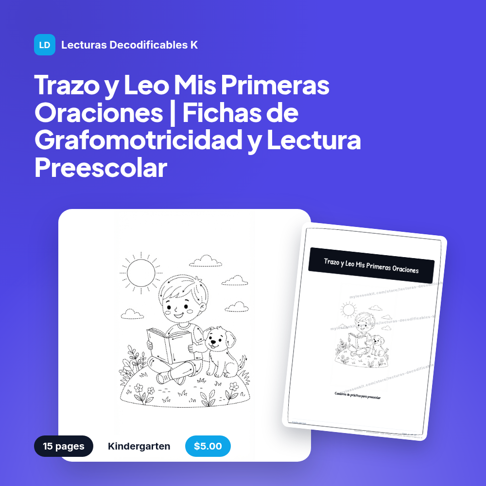 Trazo y Leo Mis Primeras Oraciones | Fichas de Grafomotricidad y Lectura Preescolar