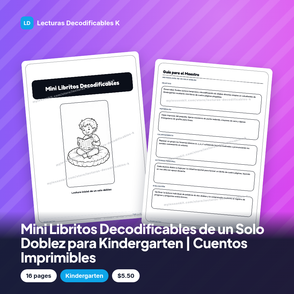 Mini Libritos Decodificables de un Solo Doblez para Kindergarten | Cuentos Imprimibles