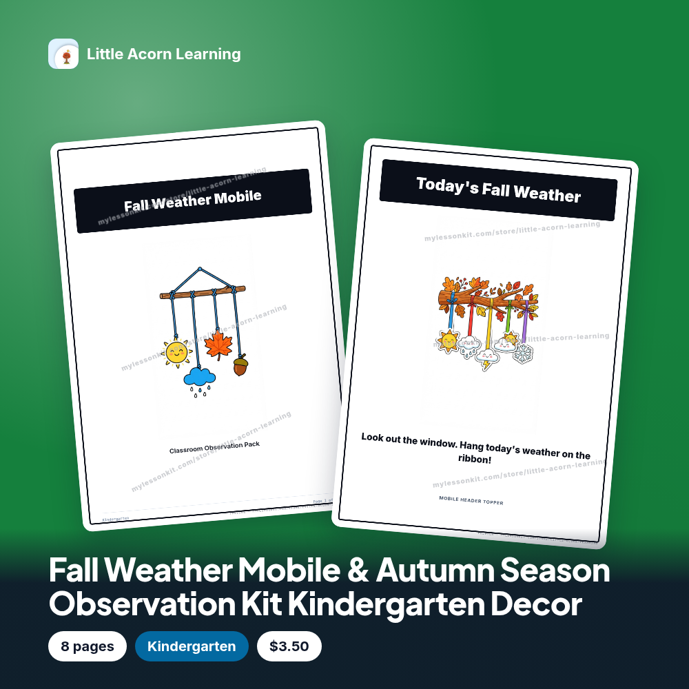 Fall Weather Mobile & Autumn Season Observation Kit Kindergarten Decor