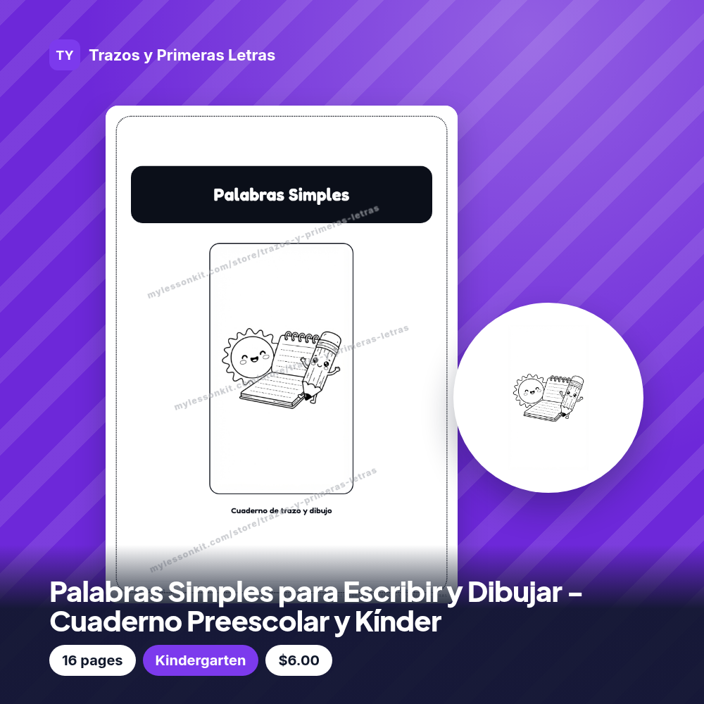 Palabras Simples para Escribir y Dibujar - Cuaderno Preescolar y Kínder