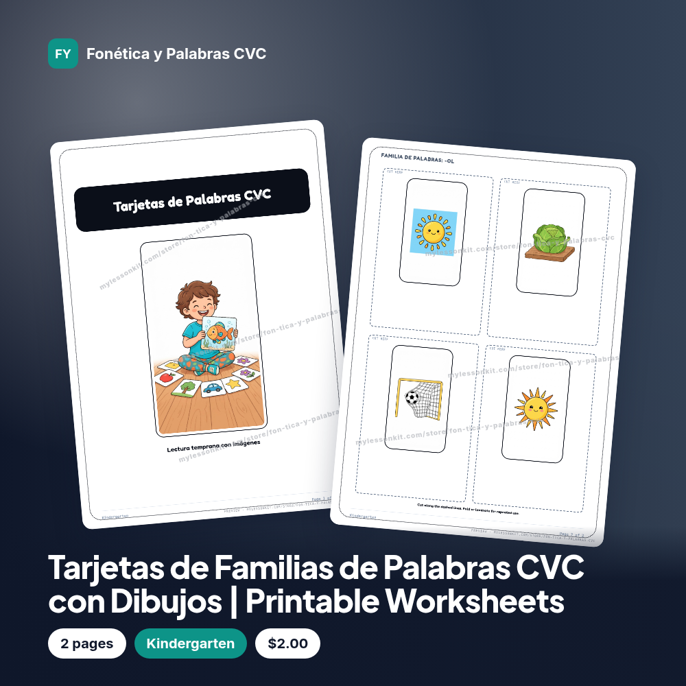 Tarjetas de Familias de Palabras CVC con Dibujos | Printable Worksheets
