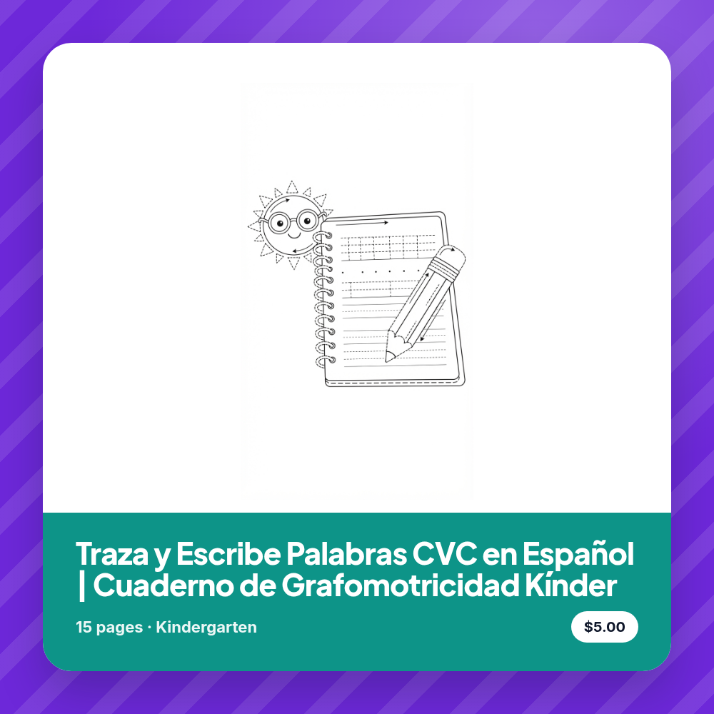 Traza y Escribe Palabras CVC en Español | Cuaderno de Grafomotricidad Kínder