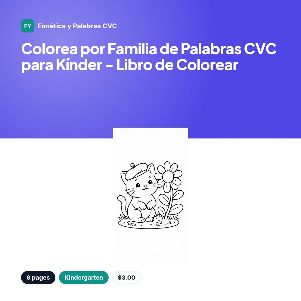 Colorea por Familia de Palabras CVC para Kínder - Libro de Colorear