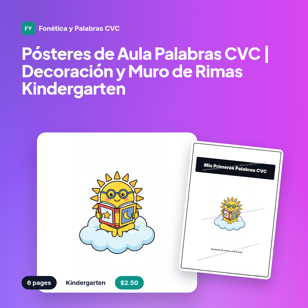 Pósteres de Aula Palabras CVC | Decoración y Muro de Rimas Kindergarten