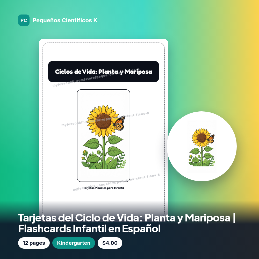 Tarjetas del Ciclo de Vida: Planta y Mariposa | Flashcards Infantil en Español