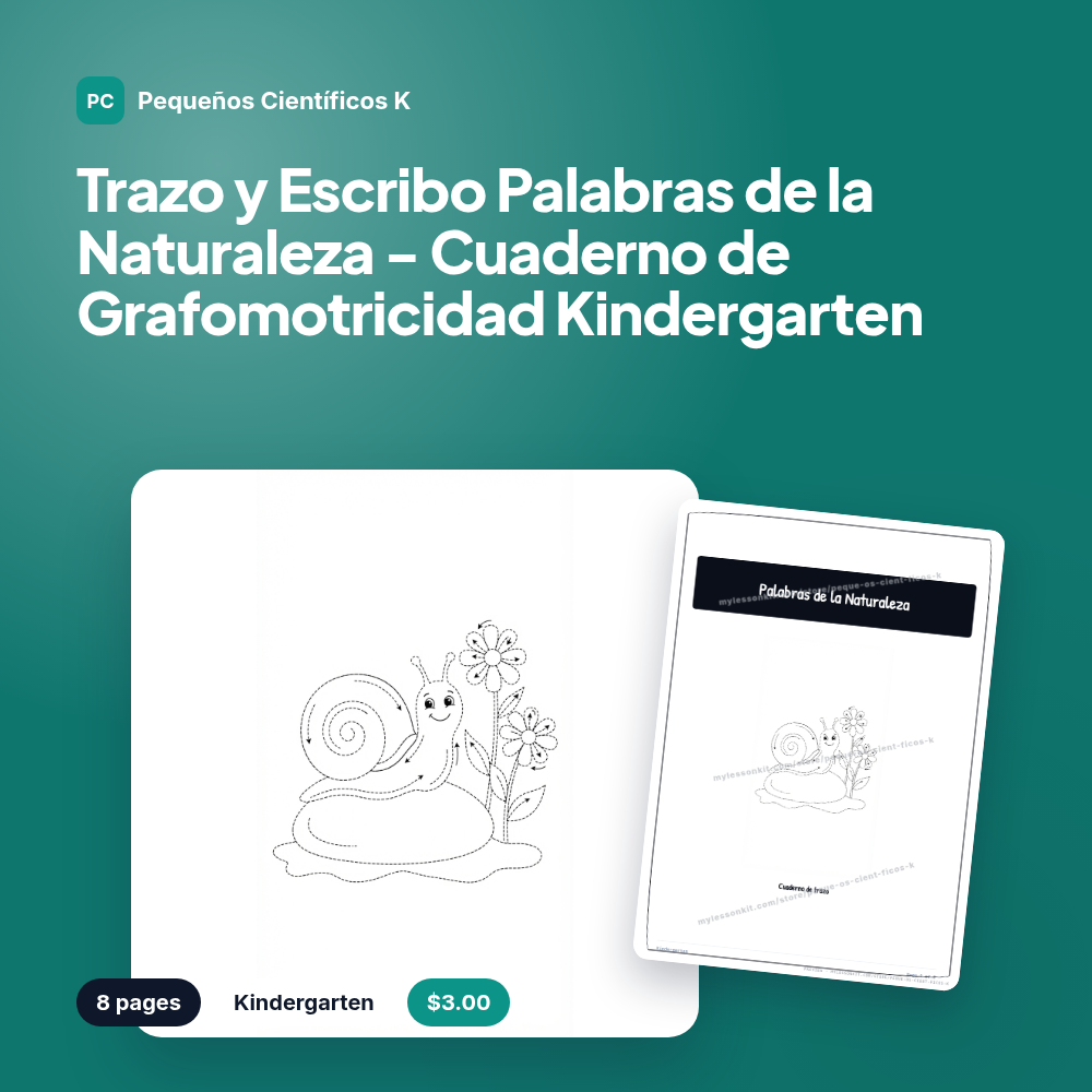 Trazo y Escribo Palabras de la Naturaleza - Cuaderno de Grafomotricidad Kindergarten