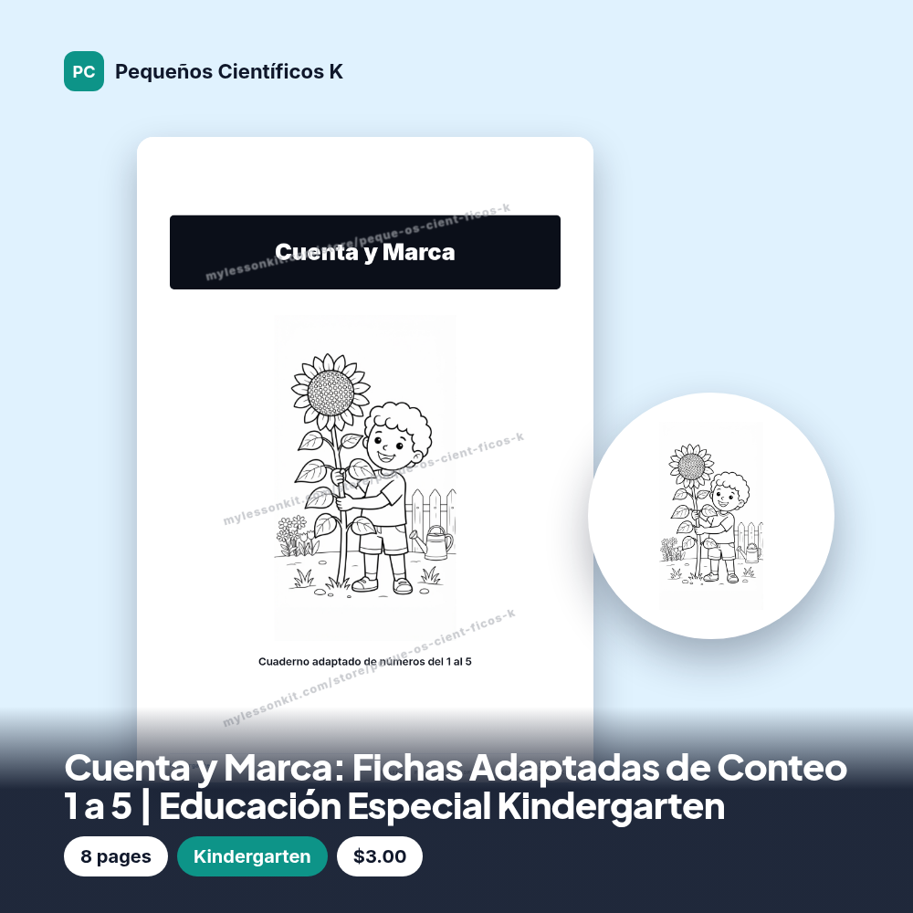 Cuenta y Marca: Fichas Adaptadas de Conteo 1 a 5 | Educación Especial Kindergarten