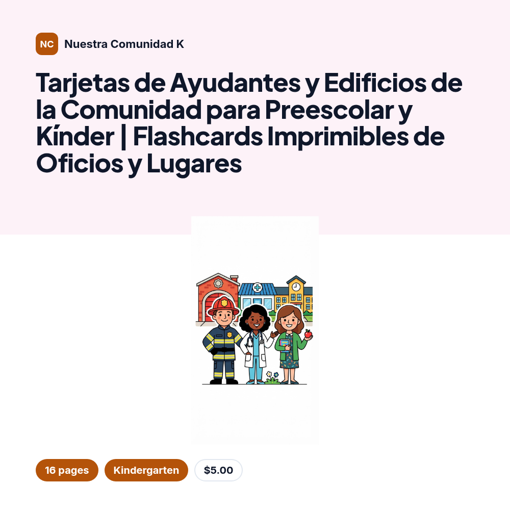 Tarjetas de Ayudantes y Edificios de la Comunidad para Preescolar y Kínder | Flashcards Imprimibles de Oficios y Lugares