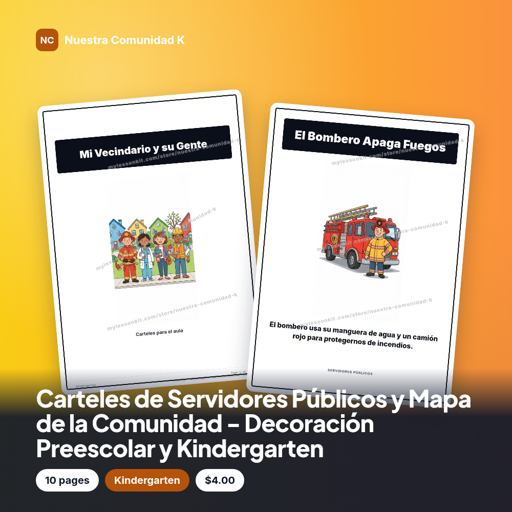 Carteles de Servidores Públicos y Mapa de la Comunidad - Decoración Preescolar y Kindergarten