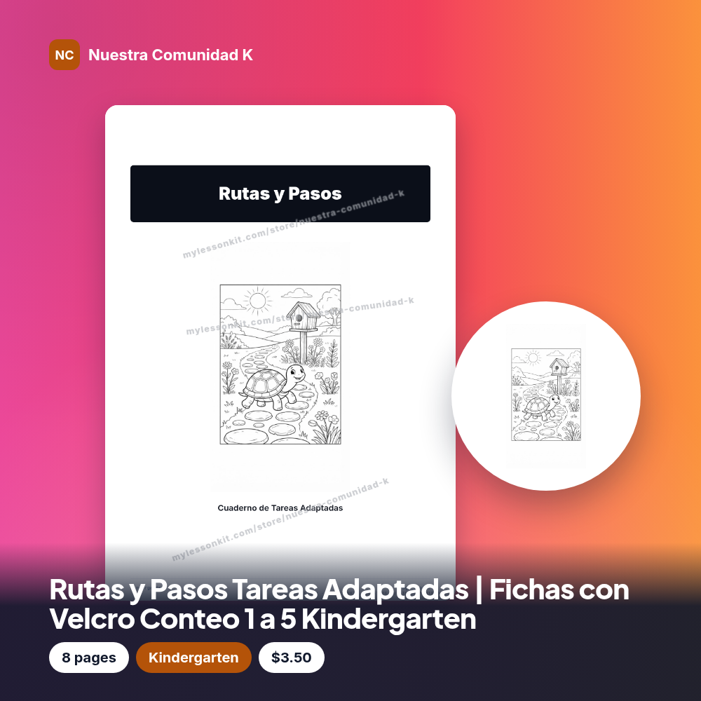 Rutas y Pasos Tareas Adaptadas | Fichas con Velcro Conteo 1 a 5 Kindergarten