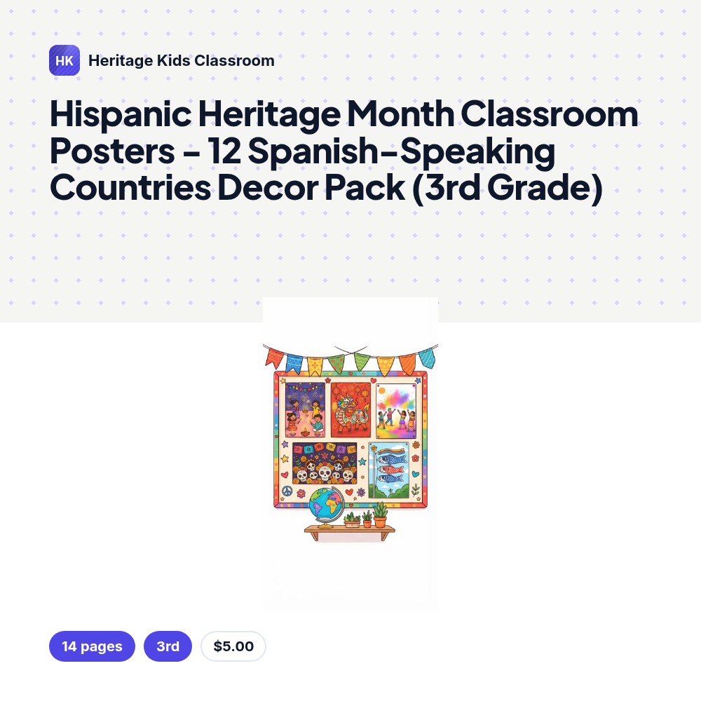 Hispanic Heritage Month Classroom Posters - 12 Spanish-Speaking Countries Decor Pack (3rd Grade)
