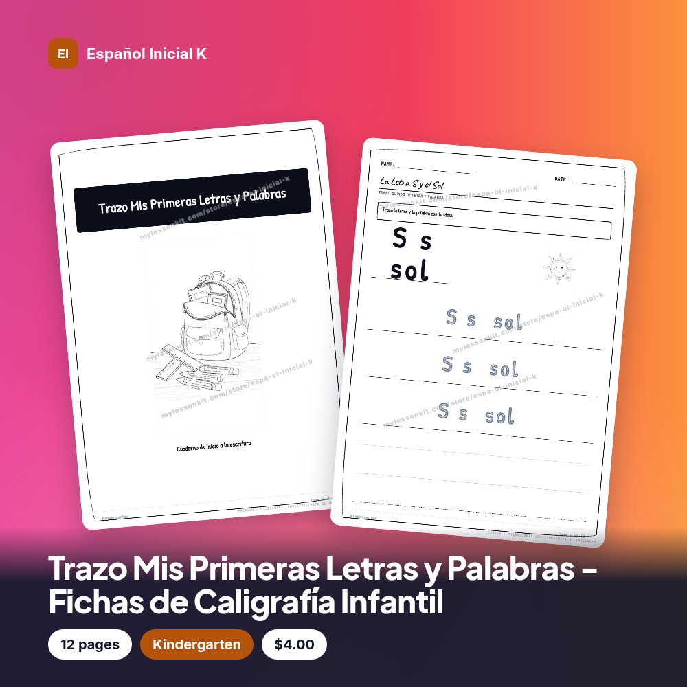 Trazo Mis Primeras Letras y Palabras - Fichas de Caligrafía Infantil