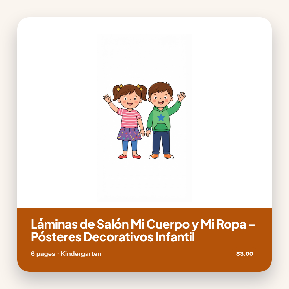 Láminas de Salón Mi Cuerpo y Mi Ropa - Pósteres Decorativos Infantil