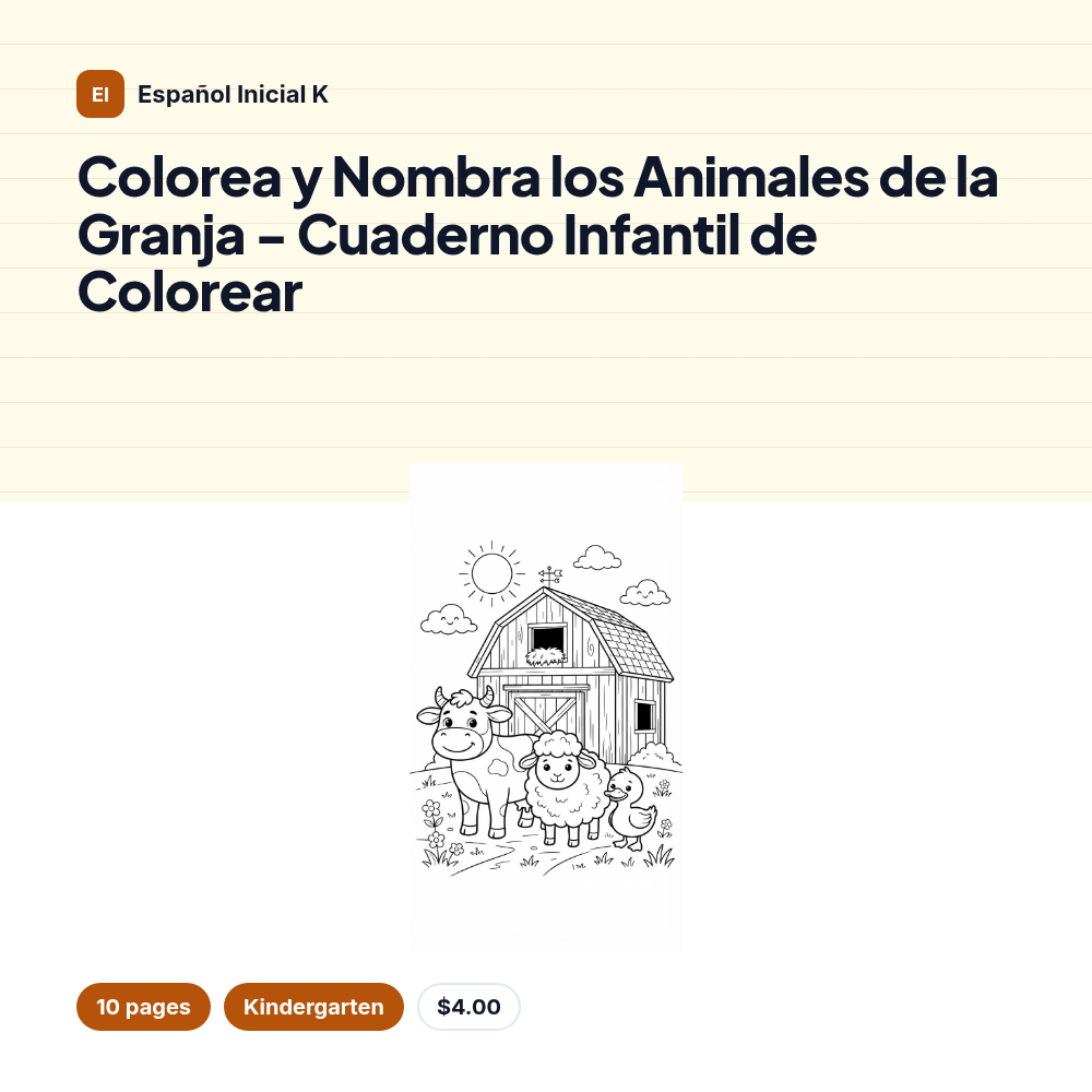 Colorea y Nombra los Animales de la Granja - Cuaderno Infantil de Colorear