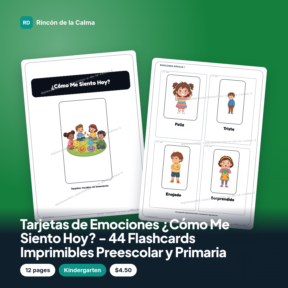 Tarjetas de Emociones ¿Cómo Me Siento Hoy? - 44 Flashcards Imprimibles Preescolar y Primaria