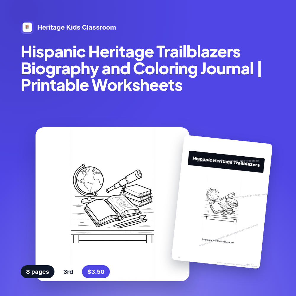 Hispanic Heritage Trailblazers Biography and Coloring Journal | Printable Worksheets