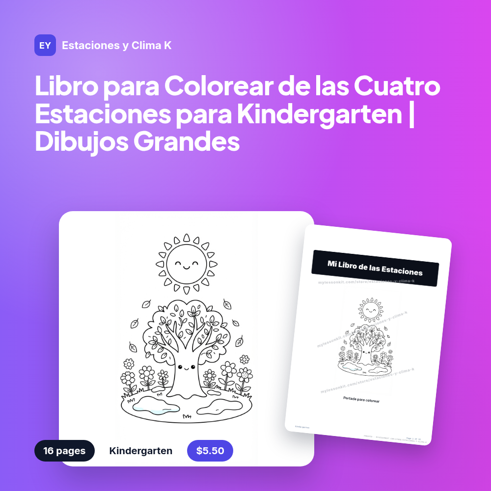 Libro para Colorear de las Cuatro Estaciones para Kindergarten | Dibujos Grandes
