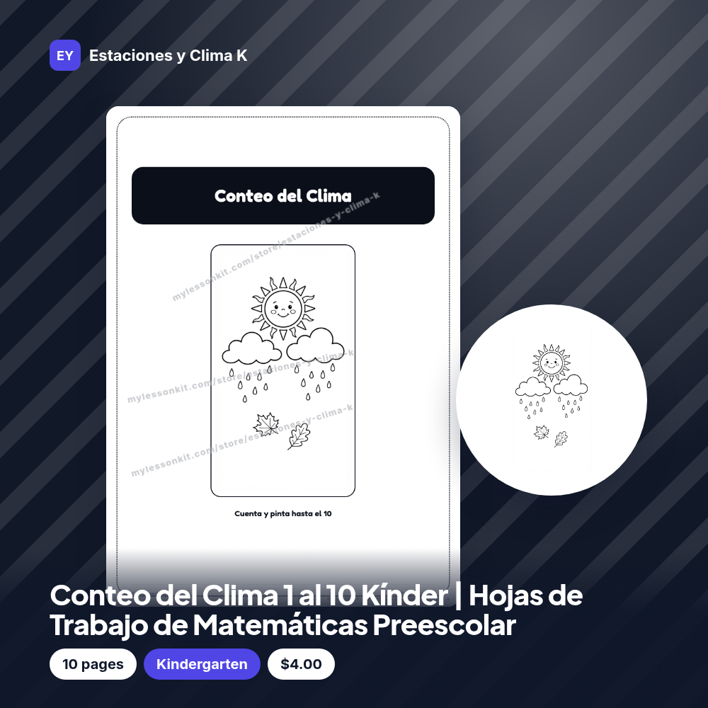 Conteo del Clima 1 al 10 Kínder | Hojas de Trabajo de Matemáticas Preescolar