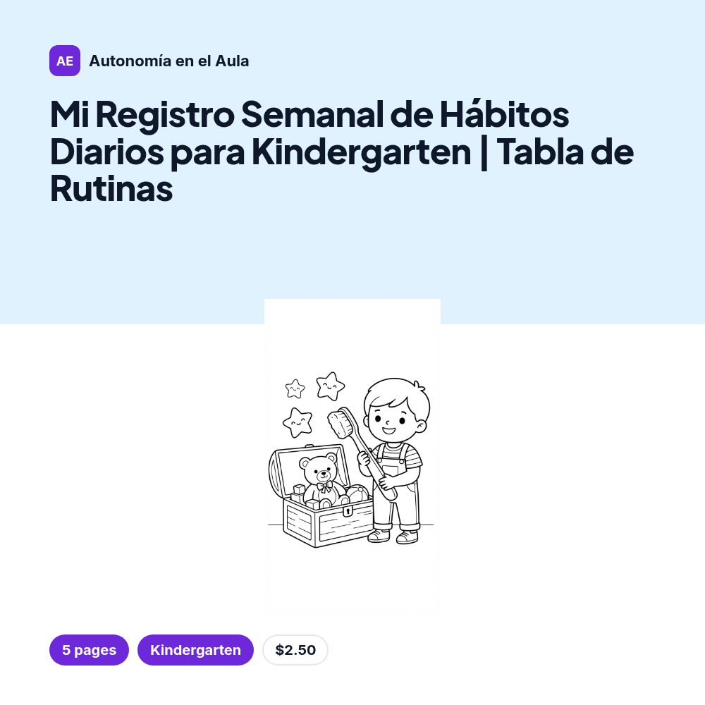 Mi Registro Semanal de Hábitos Diarios para Kindergarten | Tabla de Rutinas