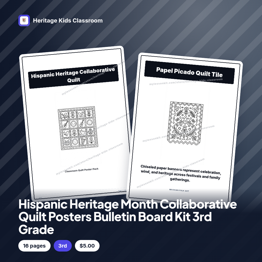 Hispanic Heritage Month Collaborative Quilt Posters Bulletin Board Kit 3rd Grade