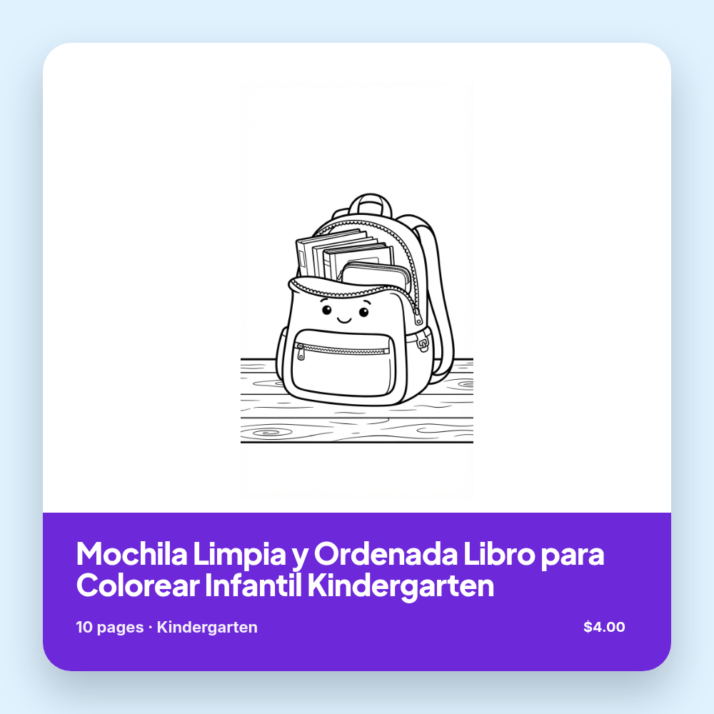 Mochila Limpia y Ordenada Libro para Colorear Infantil Kindergarten